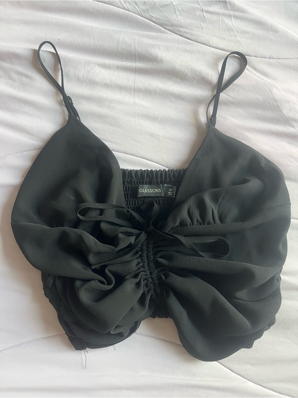 Glassons Black Ruched Tie-Front Crop Cami